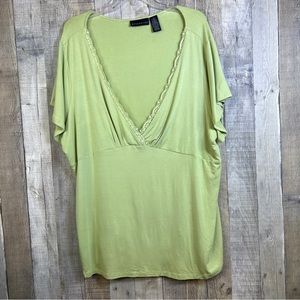 Attention Size 3X Light Lime Green Peplum Deep Lace V-Neck w/Short Sleeve Shirt